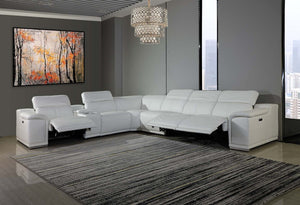 Homeroots White Italian Leather Power Reclining U Shaped Seven Piece Corner Sectional With Console White  366362