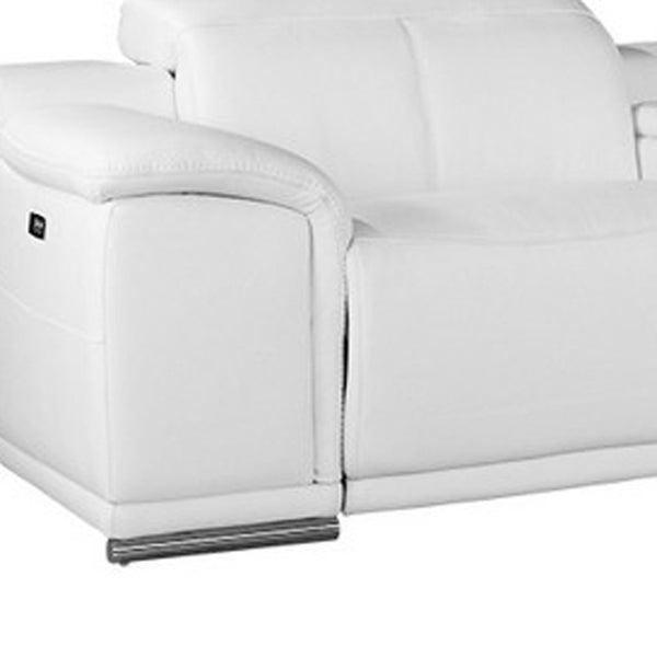 HomeRoots White Italian Leather U-Shaped Sectional – Luxurious 7-Piece Power Recliner with Console & USB Charging White 366362