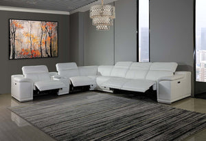 Homeroots White Italian Leather Power Reclining U Shaped Seven Piece Corner Sectional With Console White  366363