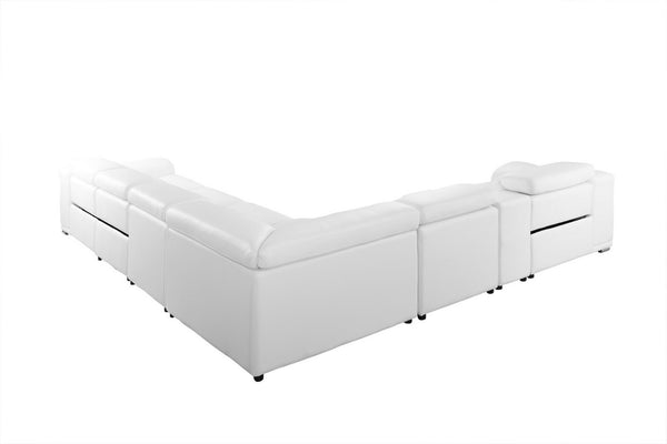 HomeRoots White Italian Leather U-Shaped Power Reclining Sectional Sofa with Console for Luxurious Comfort White 366363