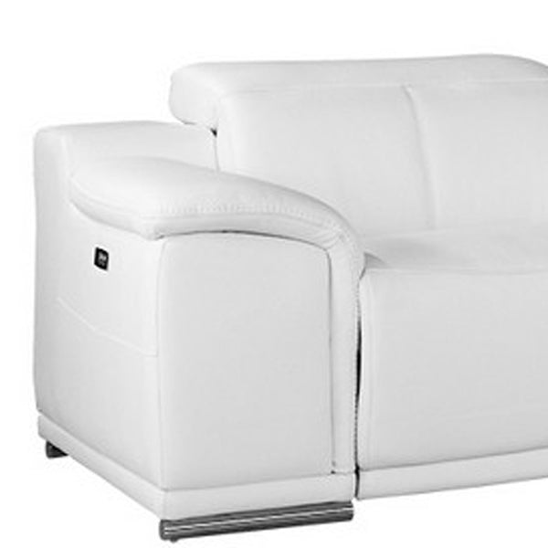 Homeroots White Italian Leather Power Reclining U Shaped Seven Piece Corner Sectional With Console White  366363