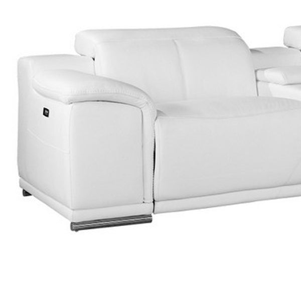 HomeRoots White Italian Leather U-Shaped Power Reclining Sectional Sofa with Console for Luxurious Comfort White 366363