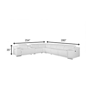 HomeRoots White Italian Leather U-Shaped Power Reclining Sectional Sofa with Console for Luxurious Comfort White 366363