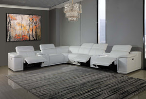 Homeroots White Italian Leather Power Reclining U Shaped Eight Piece Corner Sectional With Console White  366364