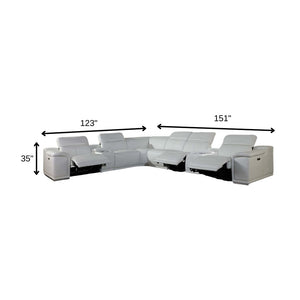 HomeRoots White Italian Leather Power Reclining U-Shaped Sectional Sofa with Console for Luxurious Comfort White 366364