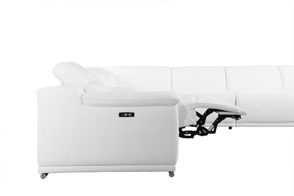 Homeroots White Italian Leather Power Reclining U Shaped Eight Piece Corner Sectional With Console White  366364