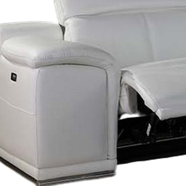 Homeroots White Italian Leather Power Reclining U Shaped Eight Piece Corner Sectional With Console White  366364