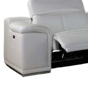 Homeroots White Italian Leather Power Reclining U Shaped Eight Piece Corner Sectional With Console White  366364