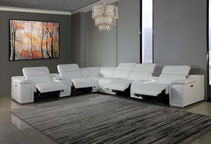 HomeRoots White Italian Leather Power Reclining U-Shaped Sectional Sofa with Console for Luxurious Comfort White 366365