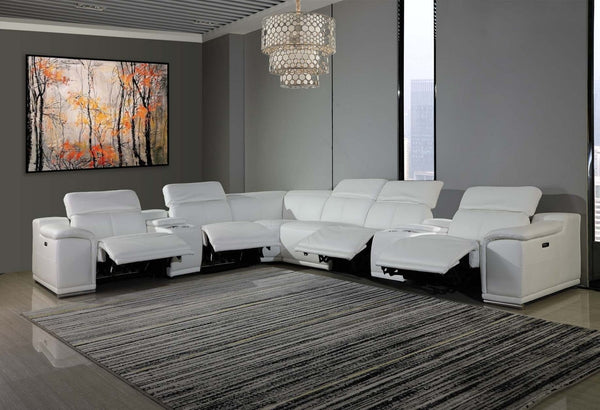 HomeRoots White Italian Leather Power Reclining U-Shaped Sectional Sofa with Console for Luxurious Comfort White 366365