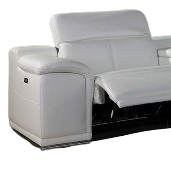 HomeRoots White Italian Leather Power Reclining U-Shaped Sectional Sofa with Console for Luxurious Comfort White 366365