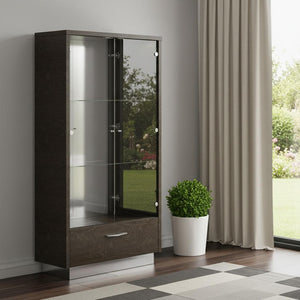HomeRoots 41" Elegant Silver and Gray-Brown Accent Cabinet with Glass Doors for Stylish Storage Solutions 40.5" X 15.5" X 76.5" 366366