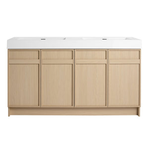 English Elm 60" Freestanding Vanity with Double Resin Sink, Scratch & Water-Resistant Plywood, Soft-Close Doors (Modern) W999S00266