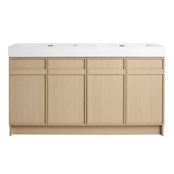 English Elm 60" Freestanding Vanity with Double Resin Sink, Scratch & Water-Resistant Plywood, Soft-Close Doors (Modern) W999S00266