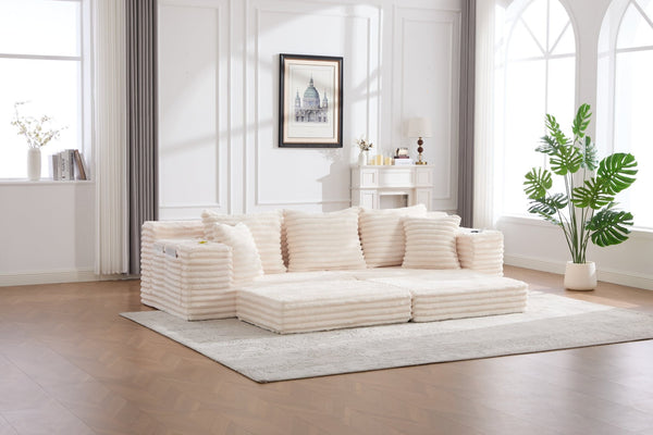 English Elm Oversized Corduroy Cloud Couch Convertible Sleeper Sofa with Memory Foam Seating Beige W395S00116