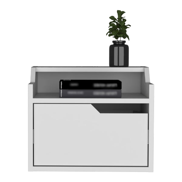 English Elm Winchester Floating Nightstand with Dual-Tier Surface, Spacious Drawer, Wall-Mount Modern Storage White 18 L x 17 W x 5 H B097P199739