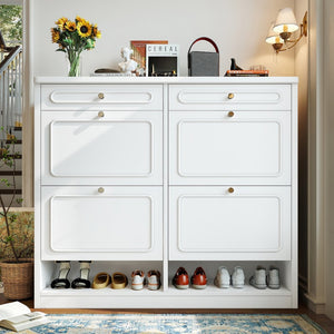 English Elm Wooden Farmhouse Entryway Shoe Cabinet with Six Drawers for Organized Hallway Storage Light White W1580P402825