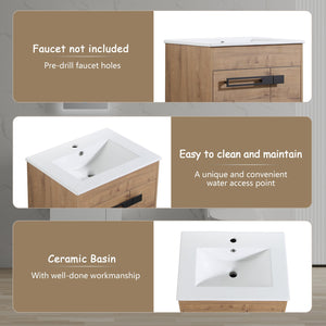 English Elm 24 24 Inch Bathroom Vanity with Ceramic Sink, Freestanding or Wall-Mount, Soft-Close Doors, Storage W999S00076