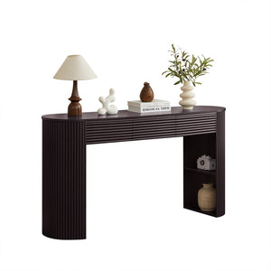 English Elm [video] Retro Fluted Console Table with 3 Drawers Open Niche Mid-century Entryway Espresso N759P283616D
