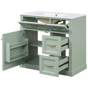 English Elm 36 Inch Bathroom Vanity With Ceramic Sink, Soft-Close Drawers, And Adjustable Storage For Modern Elegance N725P336549F