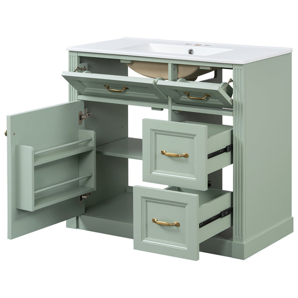 English Elm 36 Inch Bathroom Vanity With Ceramic Sink, Soft-Close Drawers, And Adjustable Storage For Modern Elegance N725P336549F