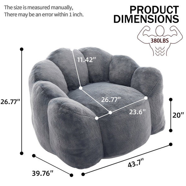 English Elm Lotus memory foam bean bag sofa with pull ring — anti-fouling faux fur, non-slip base, cozy support Gray W2311P357141