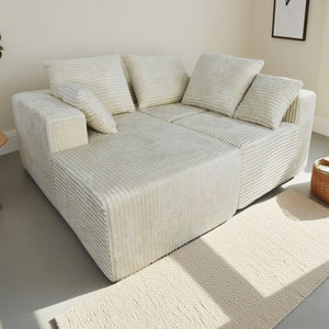 English Elm Corner Modular Sectional Sofa with Plush Fabric Converts to Loveseat or Guest Bed Beige W3064S00001