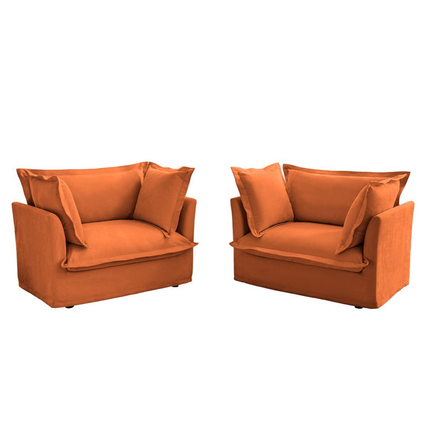 English Elm Set Of 2 Cozy Slipcovered Armchairs In Soft Orange Chenille – Stylish Deep Seating For Any Room W3041S00123-GIGA