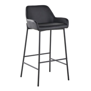 English Elm Fixed-height Industrial Counter Stools Tufted Faux Leather Black Metal Set of 2 B202S02157