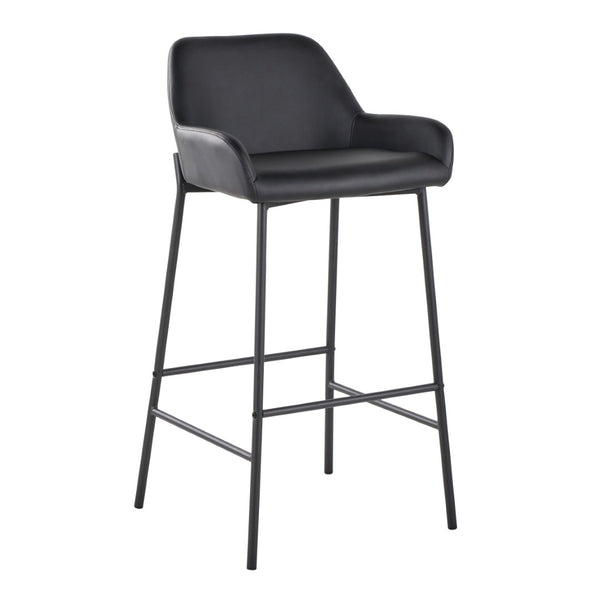 English Elm Fixed-height Industrial Counter Stools Tufted Faux Leather Black Metal Set of 2 B202S02157