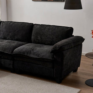 English Elm Living Room Chenille Sectional Sofa with Detachable Ottoman and Pocket Coil Cushions Black W1097S00240