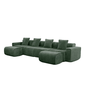 English Elm Streamlined Modular U-shape Sectional Velvet Sofa with Cloud Comfort and Movable Ottomans Green W3041S00370