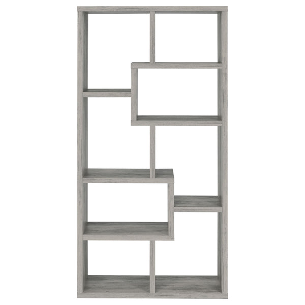 English Elm Geometric Bookcase with 7 Open Shelves for Home Decor, Modern Sturdy Engineered Wood Accent Tower Driftwood,Grey 71.88 L x 14.14 W x 8.87 H B011P305076