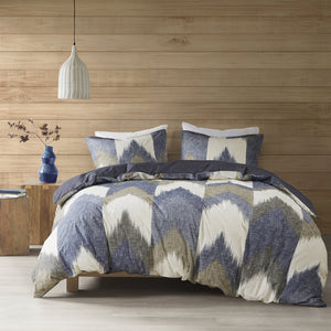 English Elm King/Cal Alpine 3-Piece Duvet Cover Mini Set — 200TC Cotton Ikat Chevron, OEKO-TEX, Antimicrobial Protection B03596514