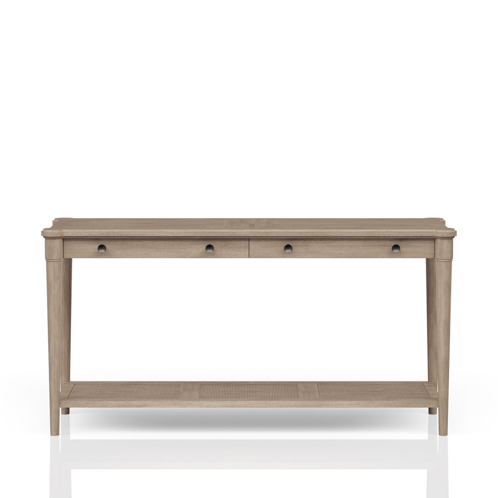 English Elm Sofa Sand Finish Console Table with Two Drawers and Lower Shelf, Solid Wood+MDF, Transitional Style B2699P218291
