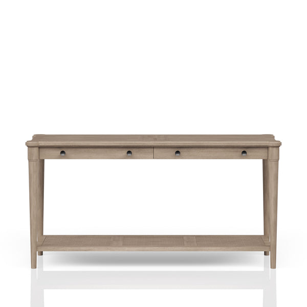 English Elm Sofa Sand Finish Console Table with Two Drawers and Lower Shelf, Solid Wood+MDF, Transitional Style B2699P218291