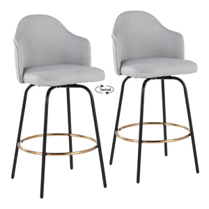English Elm Contemporary Grey Fabric Swivel Counterstools with Black Steel and Gold Footrest Set B202S00150