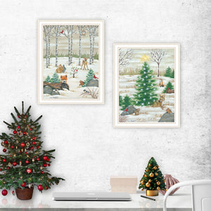 English Elm Trendy Woodland Holiday Critters 2 Piece White Framed Wall Art Set for Festive Rooms B067P255238