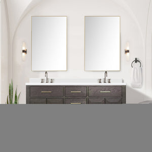 English Elm Brown Oak Double Bath Vanity With Cultured Marble Top & Faucet Set - Stylish & Durable Design B2731P257737