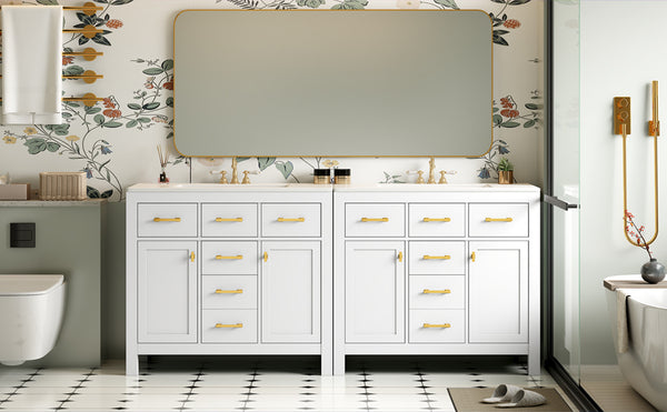 English Elm 72'' Modern Bathroom Vanity Set With Ceramic Sink, Solid Wood Frame, Ample Storage & Sleek Design N710SS00011K