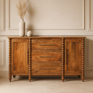 English Elm Artisan Mango Wood Spindle Sideboard Handcrafted Farmhouse Dining Room Storage B182P439503