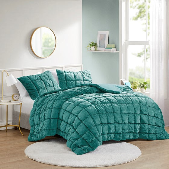 English Elm Twin Plush Velvet Comforter Set with Box Quilting & Down Alternative Fill for Cozy Sleep Retreat Teal 22.05 L x 19.68 W x 11.02 H B035P203240