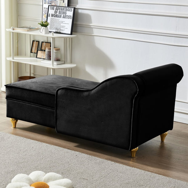 English Elm Modern Black Velvet Storage Chaise Lounge with Gold Legs for Bedroom Living Room W1097P385771