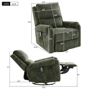 English Elm Manual Recliner Swivel Rocker Massage Chair Chenille Nursery and Living Room Seat Green N763P347287F