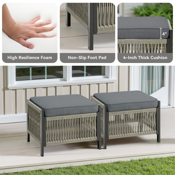 English Elm Outdoor Pe Wicker Patio Ottoman Set of 2 with Cushions for Deck or Backyard T3773P419406