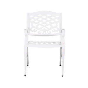 English Elm Phoenix Cast Aluminum Outdoor Dining Arm Chairs Ornate Lattice Scroll Garden Set White 54589.00WHI