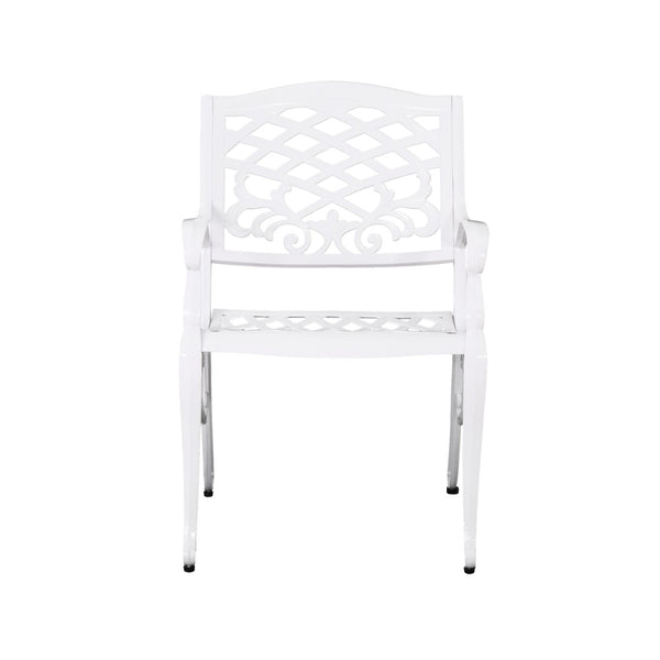 English Elm Phoenix Cast Aluminum Outdoor Dining Arm Chairs Ornate Lattice Scroll Garden Set White 54589.00WHI