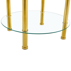 English Elm Contemporary Round Tempered Glass Coffee Table Gold Legs Open Shelf Living Room W1151P234005