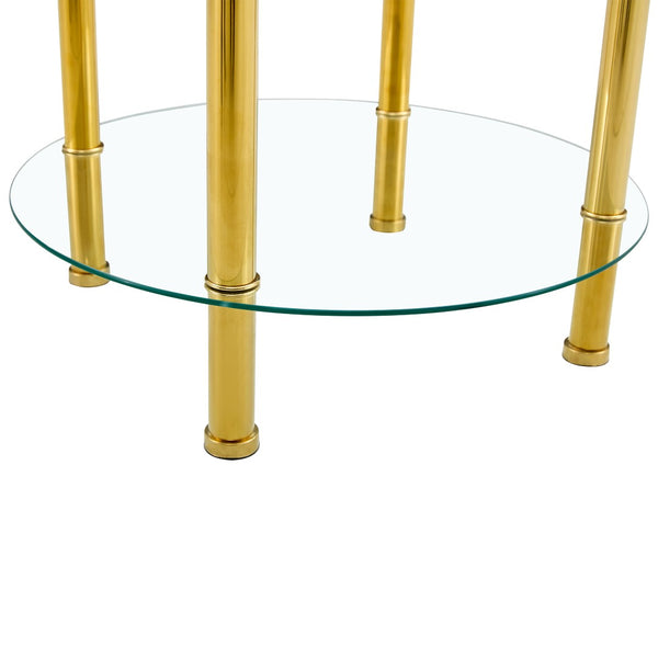 English Elm Contemporary Round Tempered Glass Coffee Table Gold Legs Open Shelf Living Room W1151P234005