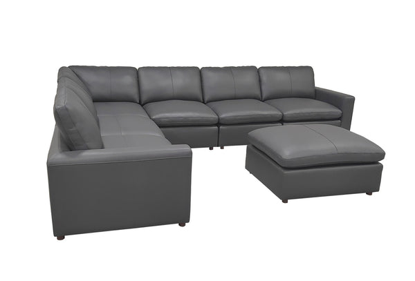 English Elm Leather Match Modular Sectional Sofa with Top Grain Upholstery for Open Living Rooms Blue Gray B2748S00171